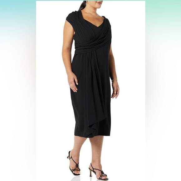 MAKING THE CUT Draped Shoulder Sash Wrapped Black Midi Dress,Women’s Sz S - Picture 4 of 7